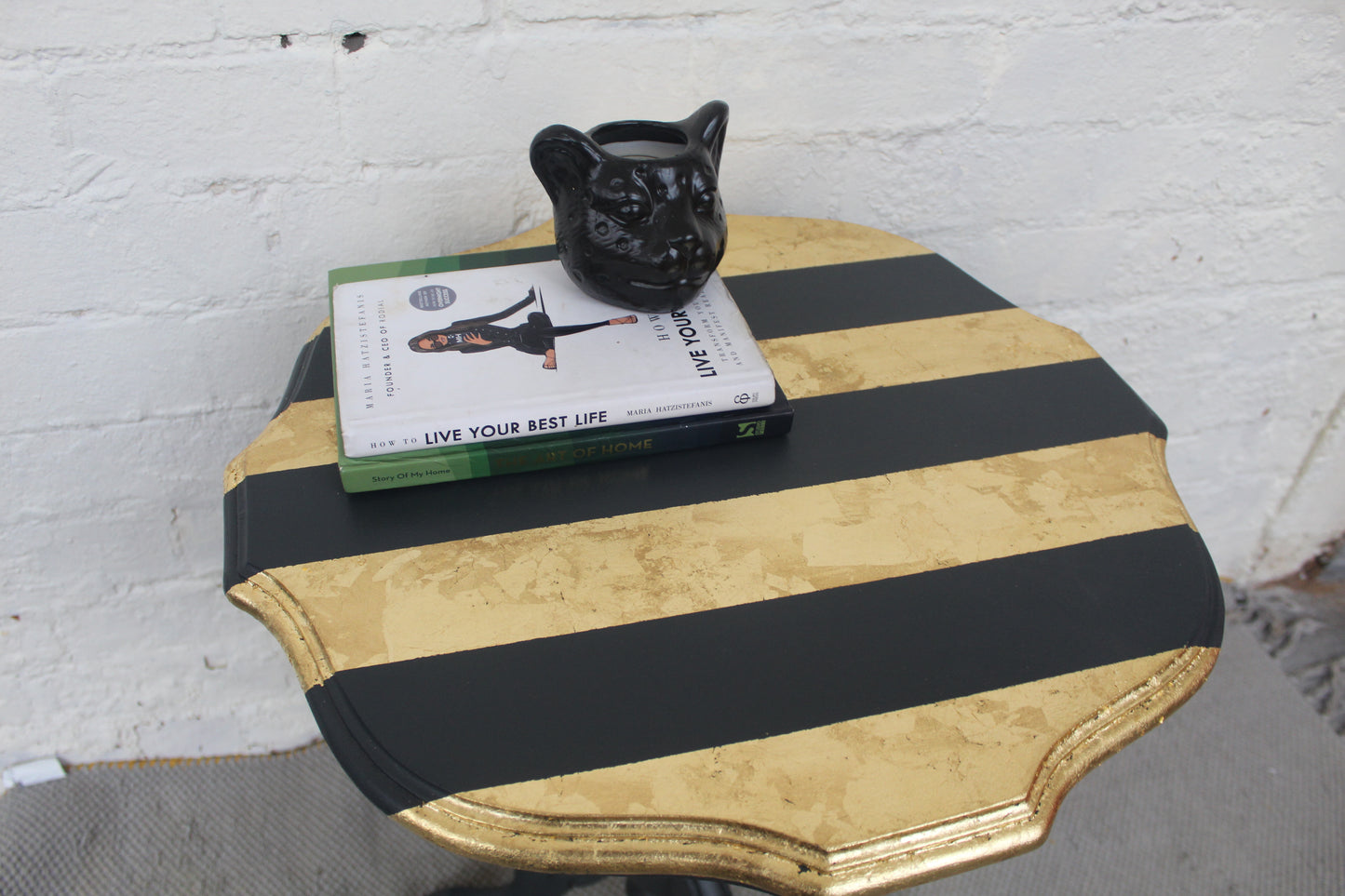 Eleanor Stripey Gold and Grey Side Table