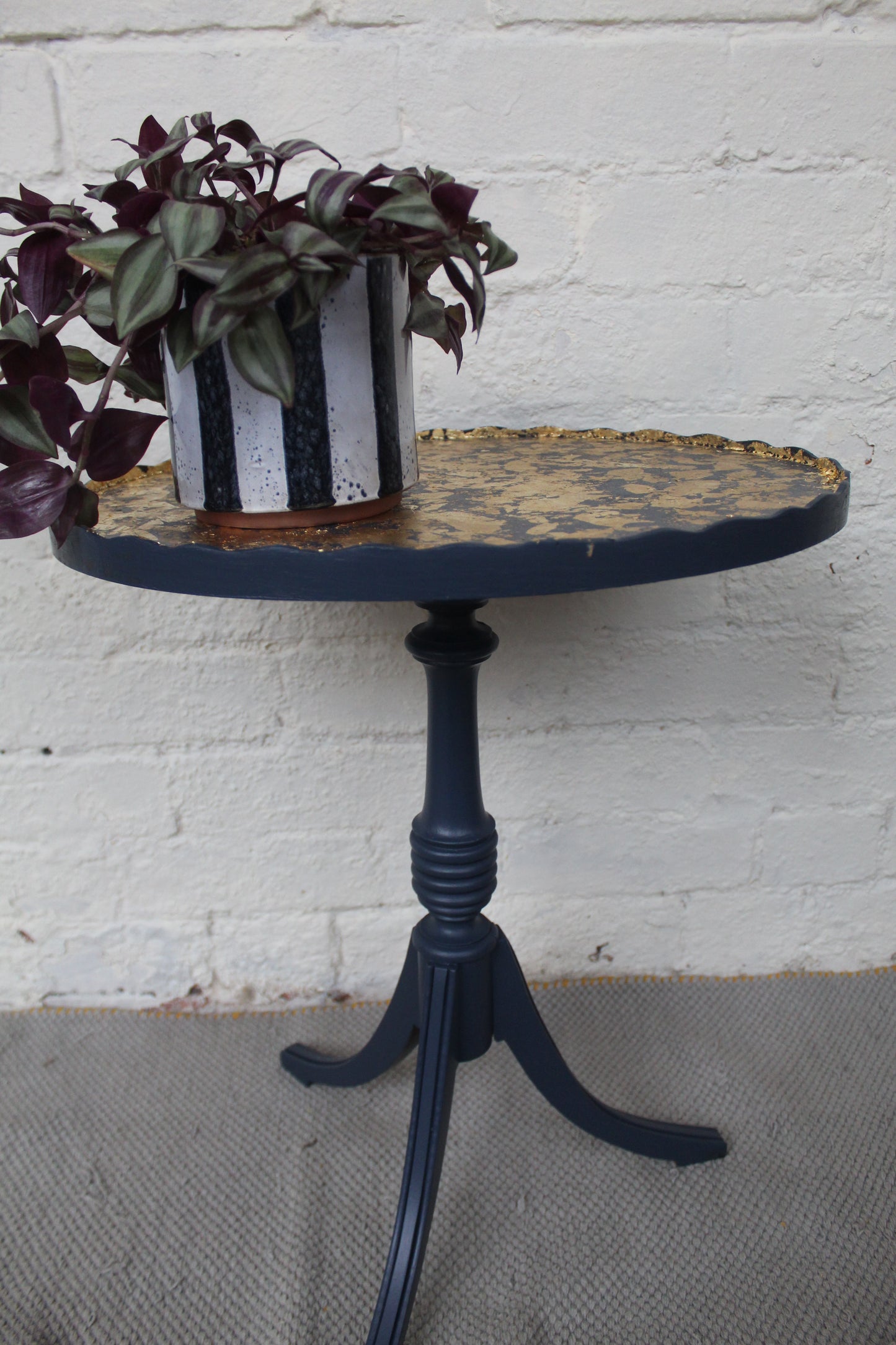 Delano Navy Blue and Gold Pie Crust Plant Stand