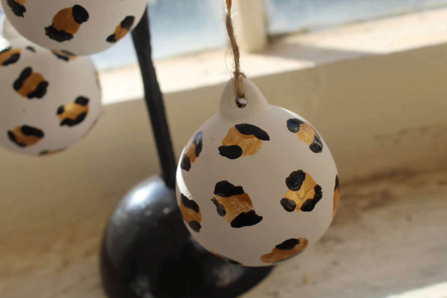Set of 3 ceramic leopard print hand painted baubles