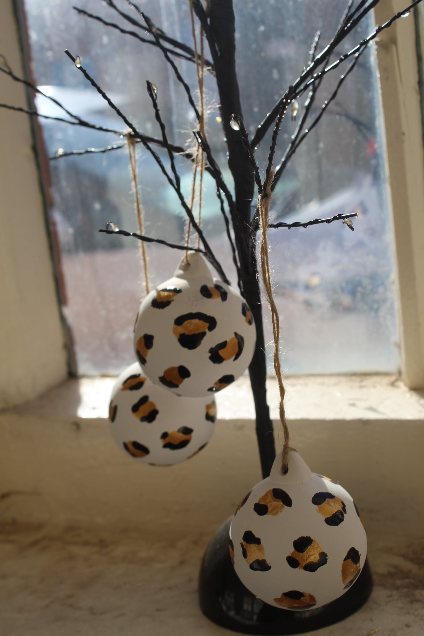 Set of 3 ceramic leopard print hand painted baubles