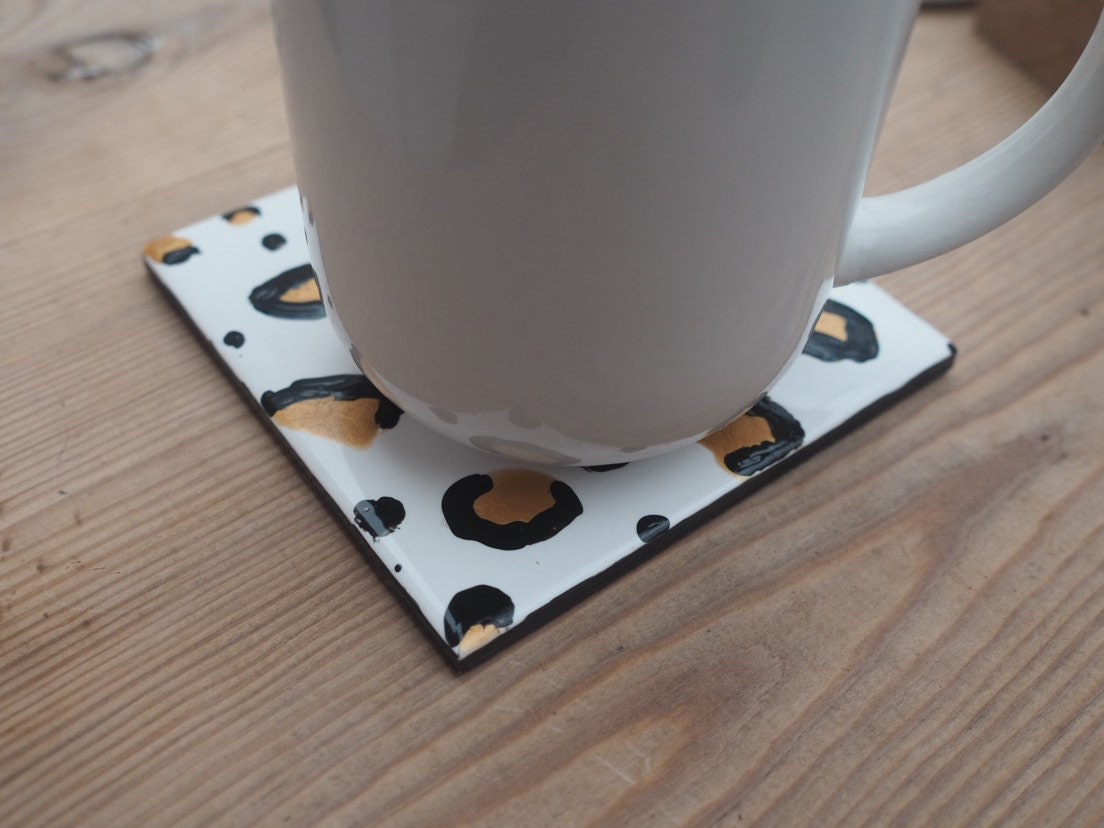 Handpainted leopard print square coasters