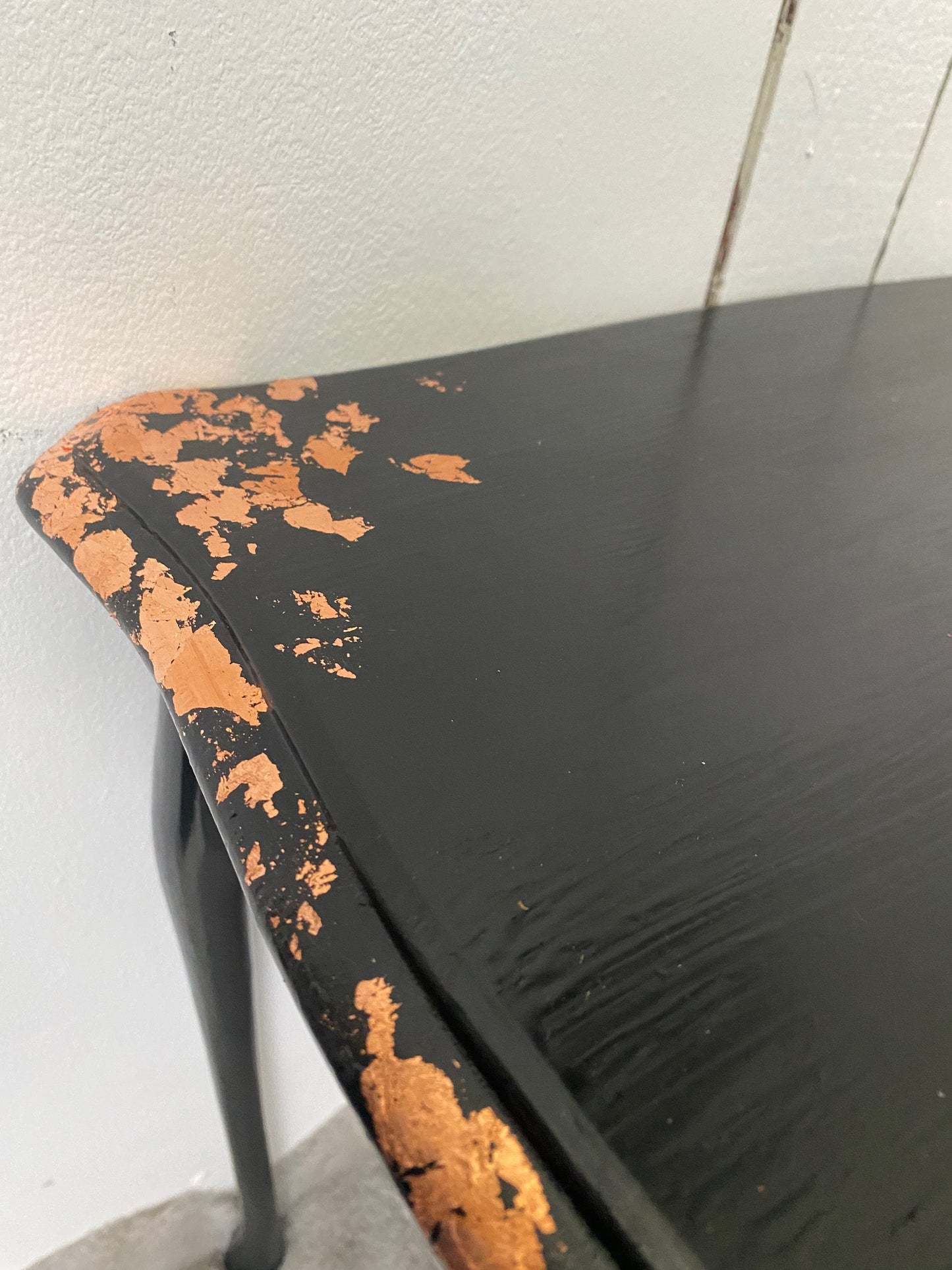 Black Side Table Hand-finished with Copper Leaf